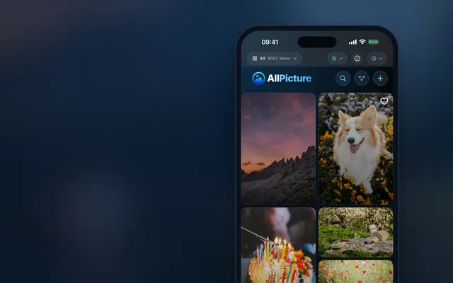 Fototeca de AllPicture en un iPhone con todos los elementos en una sola galería