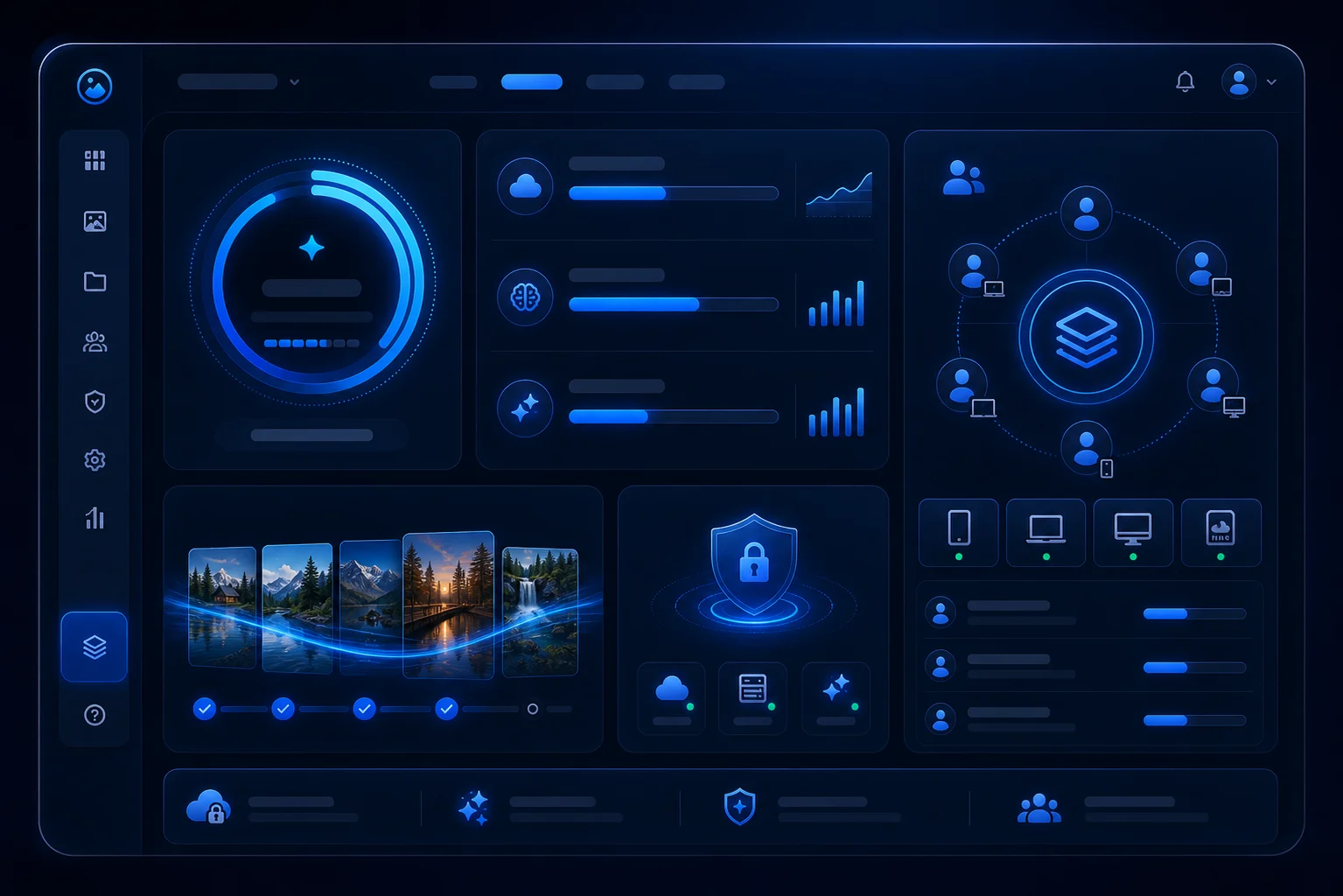AllPicture credit usage dashboard with storage, AI, editing, and team pool indicators