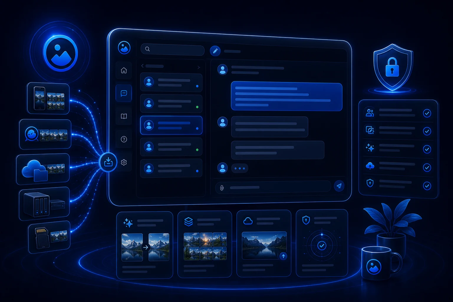 AllPicture support console connecting source libraries, secure messages, and help answers